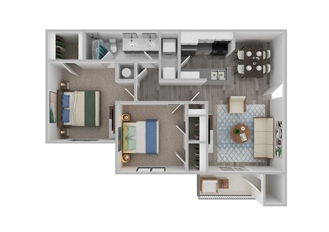 Floor plan for 2 beds, 1 bath, 1033 sqft